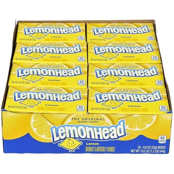 LEMONHEAD HARD LEMON CANDY, 0.8 OUNCE BOXES (PACK OF 24)