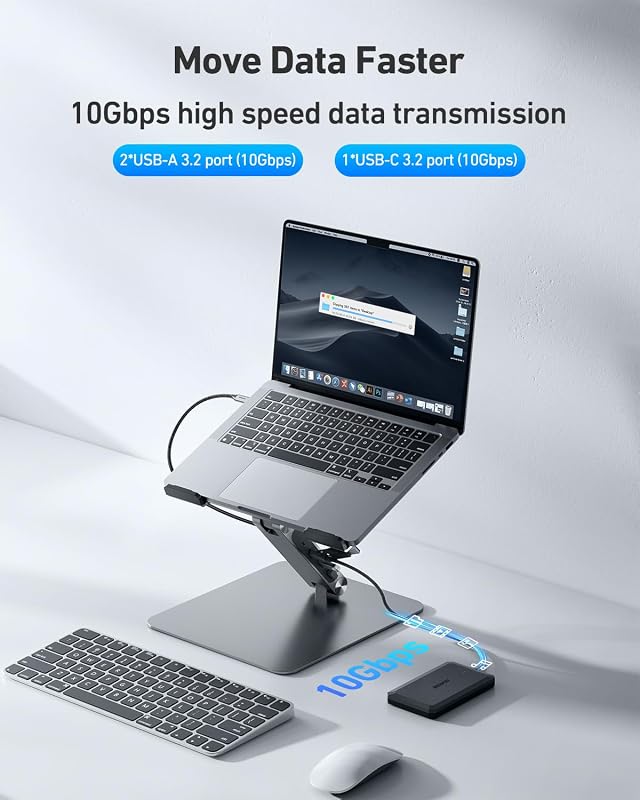 Laptop Ständer mit 7-in-1 USB C Dockingstation – HDMI (4K@60Hz), 1×SD& 1×Micro SD Kartenleser, 100W Power Delivery, 10Gbps (1×USB-C & 2×USB-A 3.2) – Für MacBook Pro/Air iPad Pro XPS & ThinkPad