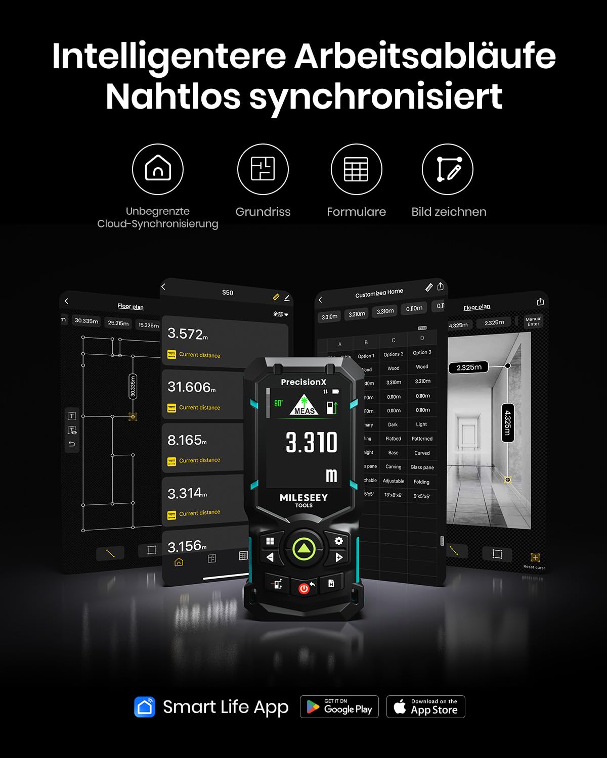 MiLESEEY S50 Laser Entfernungsmesser mit Grünem Strahl, 120 m Lasermessgerät, P2P Laser Messgerät, Seitliche Laserausrichtung, Wiederaufladbar, 6,1 cm IPS-Display, Innen Außen 7
