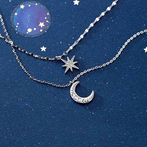 SLUYNZ 925 Sterling Silver Layered Necklace Chain Star Moon Choker