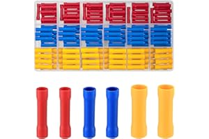 QOOSIKICC 150 Pcs Electrical Butt Connectors Kit, Butt Splice Crimp Wire Connectors, Assorted Insulated Electrical Straight Wire Terminals, Automotive Wires Crimp Terminals