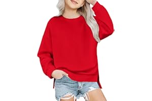 Arshiner Girls Crewneck Sweatshirt Long Sleeve Pullover Tops Drop Shoulder Sweatshirts Side Split for 5-14 Years