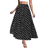 DERAX Women's Polka Dot Flowy Maxi Skirt A-Line High Waisted Vintage Retro Elegant 2026 Spring Summer Long Skirt with Pockets
