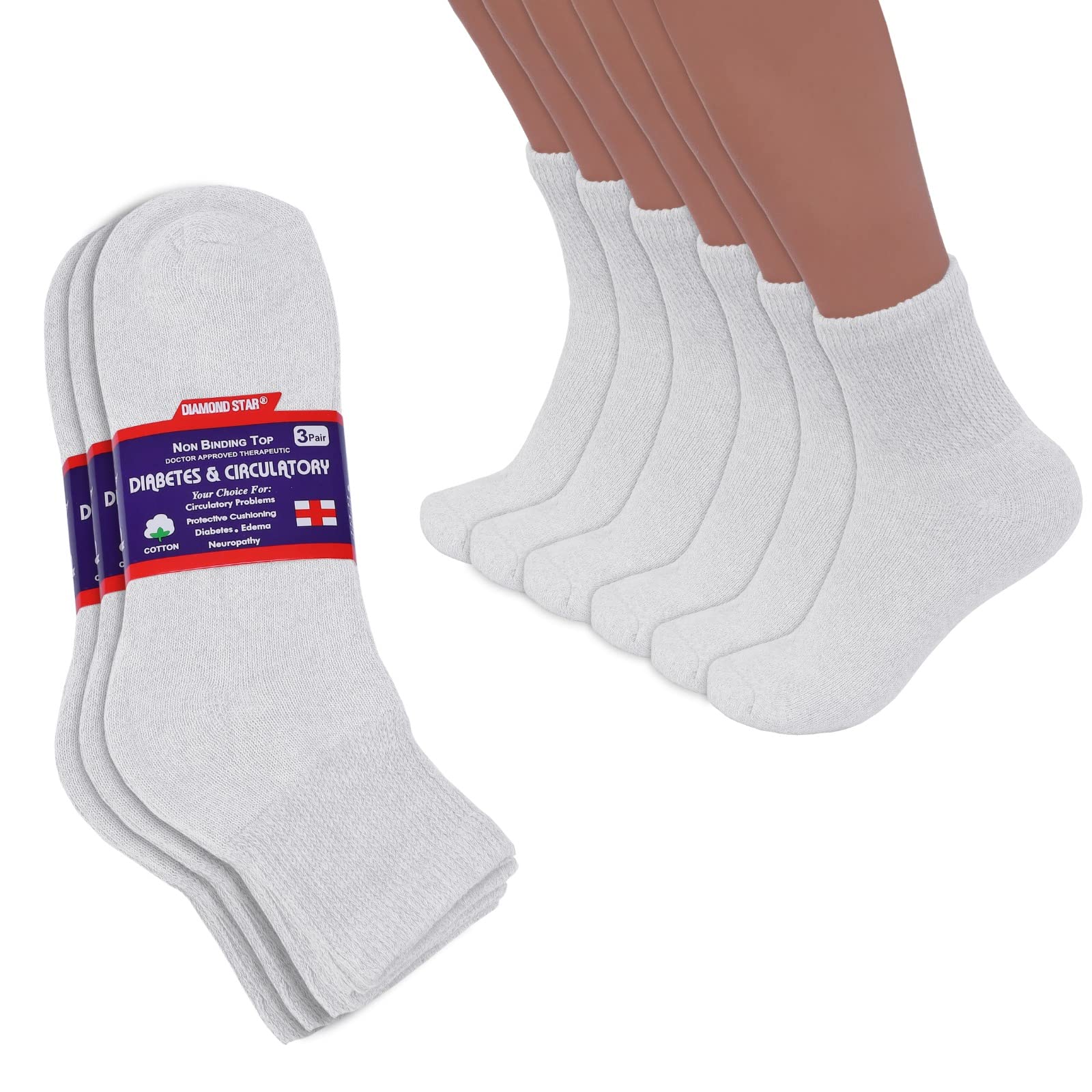 Photo 1 of Diabetic Ankle Socks, Non-Binding Circulatory Doctor Approved Cushion Cotton Quarter Socks for Men’s Women’s (3 Pack White, Men's Women's 9-11 Shoe Size 5-10)