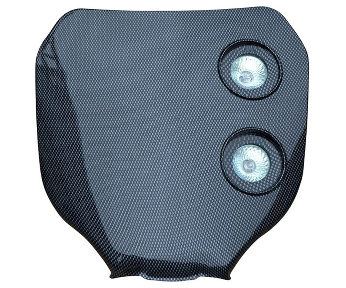 Alchemy Parts Premium Carbon Fibre Look Motorcycle Headlight | Universal 12V/20W Double Light with Fork Straps | Durable & Compatible with Off-Road Bikes | Easy Installation