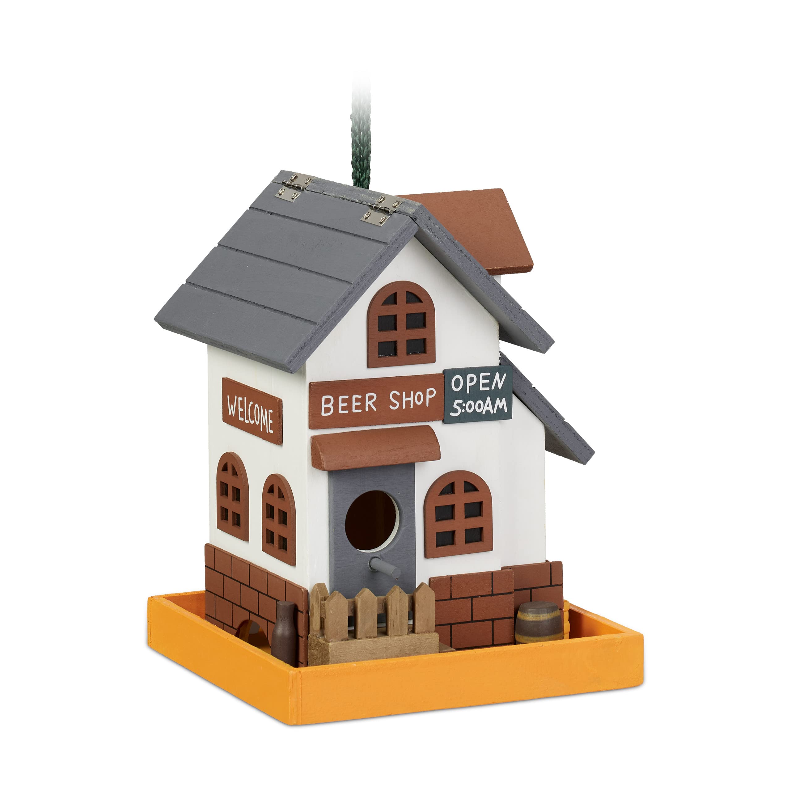 Relaxdays Decorative Bird House, Folding Roof, H x W x D: 23 x 18 x 18 cm, Wood, Colourful