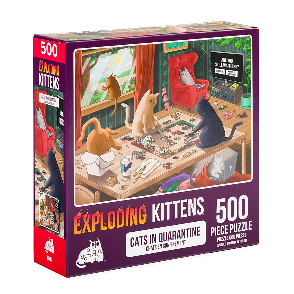 Cats in Quarantine Jigsaw Puzzle by Exploding Kittens - 500 Pieces, Ideal for Adults, Teens, and Kids - A Funny and Artistic Cat-Themed Puzzle