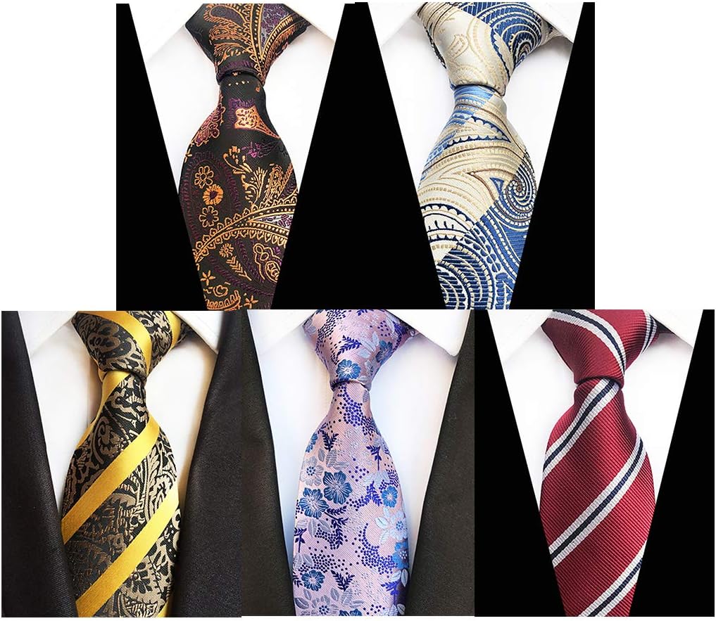 Men's Lot 5 PCS Formal Tie Rice Flowers Neck Ties Silk Neckties Set of 5