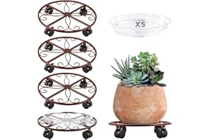 KVYUSFLOURISH 5 Pack Plant Caddy with Wheels Heavy Duty 12 Inches Metal Plant Stand with Wheels Plant dolly Rolling Plant Stand Plant Roller with Casters for Indoor and Outdoor with Plant Saucers, Bronze