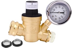 AA IGNITION RV Water Pressure Regulator with Gauge Adjustable 3/4" Water Hose Valve - RV Camper Water Pressure Regulator, Trucks, Trailer - Trailer Water Pressure Gauge