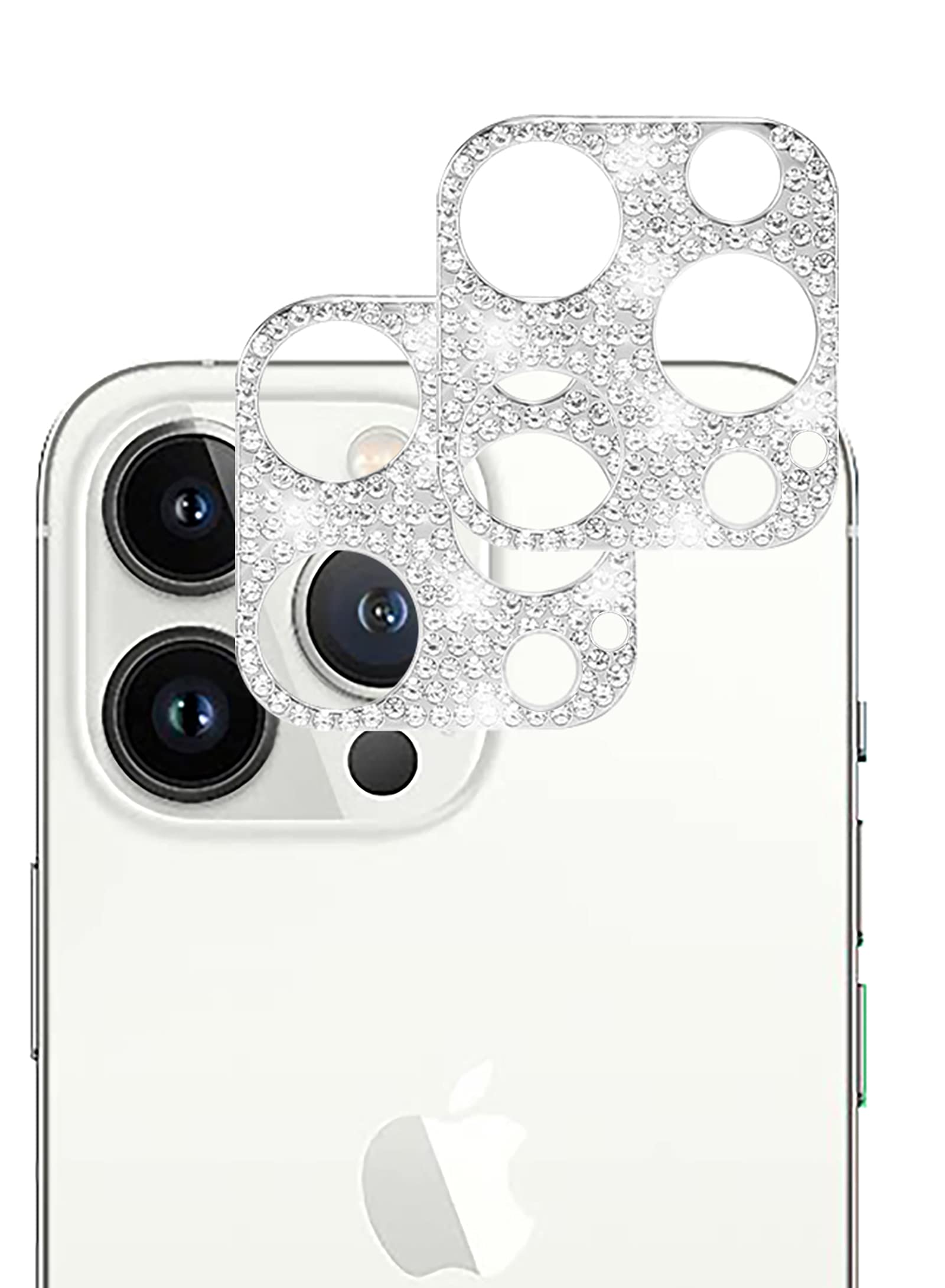 GIOPUEY Camera Lens Protector Compatible with iPhone 13 Pro Max,[2 Pack] iPhone 13 Pro Camera Protector, Bling Crystal Diamond Camera Protection Ring [Does Not Affect Imaging] (Silver)