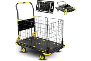 Lomive Platform Truck Trolley with Cage,Heavy Duty Cart 1100lbs Capacity, Push Cart Dolly with Folding Steel Mesh,Collapsible 36"×24" Flatbed Hand Truck w/ 360° Swivel Casters for Warehouses,Storage