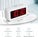 KWANWA Cordless Digital LED Alarm Clock 1.2" Display AA Battery Operated White view 2