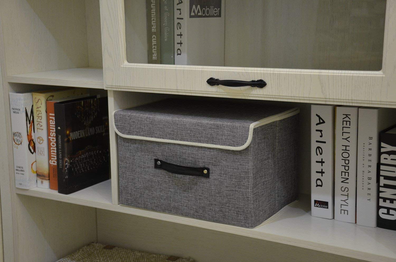 EZ GENERATION Storage Bins Set, Storage Baskets Pack of 2 Foldable Storage Boxes Cubes with Lids, Fabric Storage Bin Organizer Collapsible Box Containers for Nursery,Closet,Bedroom,Home(Light Gray)