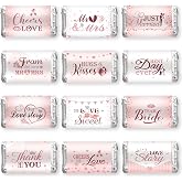 Crtiin 180 Pcs Wedding Candy Wrappers, Wedding Candy Stickers | Pink Bridal Shower Mini Candy Bar Wrappers, Chocolate Labels for Guests Party Decorations Supplies, Candy Not Included