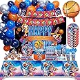 183Pcs Birthday Party Decorations, Basketball Party Decorations, Includes Backdrop, Balloon Arch, Foil Balloons, Banner, Tablecloth, Invitation Cards, Gift Bags, Tableware