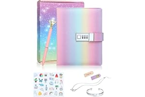 JIALILI Girls Rainbow Diary with Lock, Password Locked Journals for Teen Girls, Kids Journals Set for Ages 8-12 Teenage, Secret Diary Gifts for 9 10 11 12 Year Old Girls
