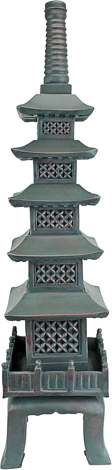 Design Toscano The Nara Temple Pagoda Asian Decor Garden Statue, Large 28 Inch, Polyresin, Verdigris Green Bronze : Japanese Garden Decor : Garden & Outdoor