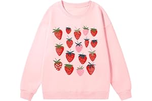 Weetiotio Cute Strawberry Print Crewneck Sweatshirts for Teen Girls Kawaii Aesthetic Graphic Sweatshirt Women Casual Pullover