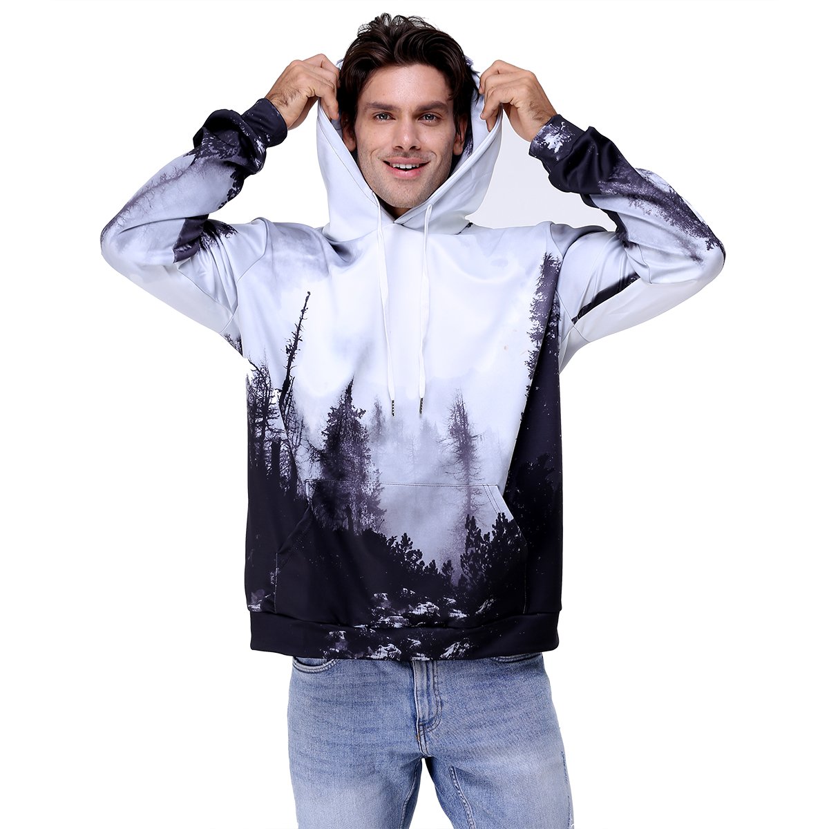 Youvimi Unisex 3d Printed Drawstring Pockets Pullover Hoodie Hooded Sweatshirt (S/M, Redwhite)