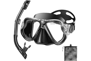 PIYAZI Snorkeling Gear for Adults Kids, Dry Snorkeling Set, Panoramic Anti-Leak and Anti-Fog Tempered Glass Lens, Adjustable Strap Snorkel Set with Mesh Bag Ear Plug for Snorkeling Scuba Diving Travel