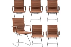 DM Furniture Office Desk Chair Set of 6,No Wheels PU Leather Computer Chairs Mid Back Guest Chairs with Seld Base for School/Reception/Conference/Waiting Room,Cafe