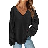 MEROKEETY Sweaters for Women Fall 2026 V Neck Oversized Cozy Chunky Knit Long Sleeve Fuzzy Fleece Pullover Winter Outfits