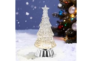 GLEXPFESTI Christmas Tree Snow Globe Lantern with Warm Light 6H Timer Water Snow Globe Lantern USB & Battery Operated for Christmas Festival Decorations Gifts (Silver Tree)