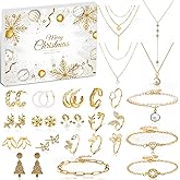 Jewerly Advent Calendar 2025 Adults Women Teen Girls, 24 Day Christmas Countdown Calendar with Gold Necklace Rings Earrings B