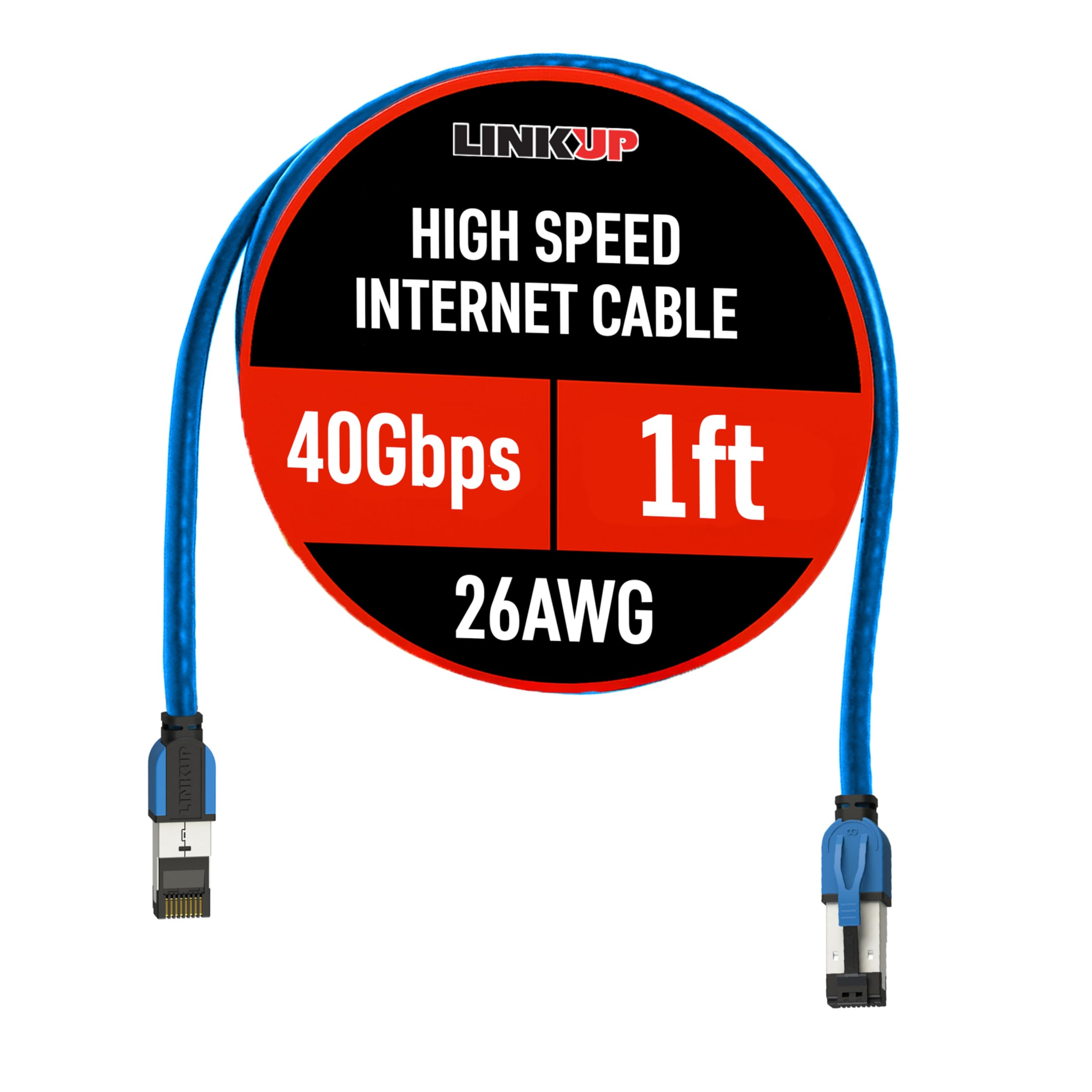 LINKUP – [40Gbps Certified Cat8 Ethernet Patch Cable Double Shielded┃2000MHz (2GHz) Cat8.1┃Future Proof LAN Wires Compatible with Cat7A, Cat7, Cat6A, 25G, 10G, 1G Network [Blue] - 1ft (0.3M)