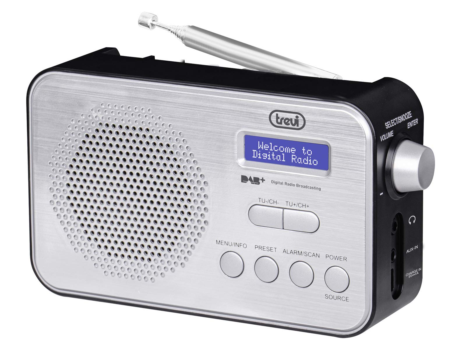 Trevi DAB 7F92 R Portable Radio DAB/DAB+, High Readability Dot Matrix Display, Clock with 2 Programmable Alarm Clocks, Rechargeable Lithium Battery Black