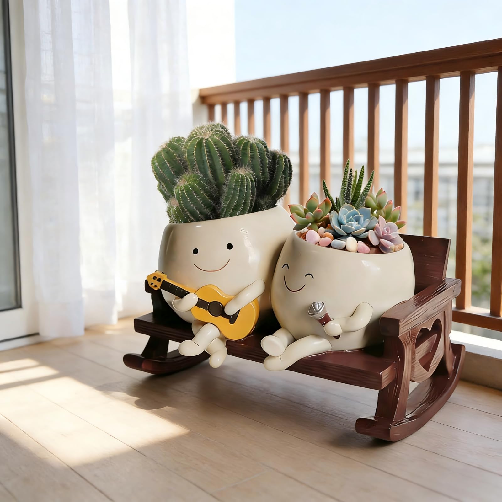 ERRSOU Smiley Face Planter Pot, Cute Funny Heart Rocking Chair Double ...