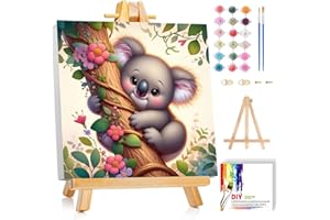 cviokrdu Koala Paint by Numbers Kit for Kids with Frame - Wooden Easel, Animals Paint by Numbers for Kids Ages 4 8 12, Easy Acrylic Oil Painting Kits for Home Wall Decoration 8x8 inch