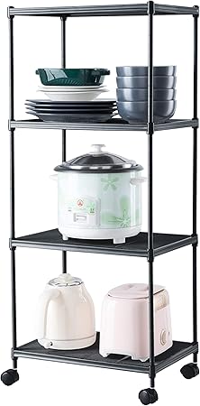Amazon Com Ovicar 4 Tier Steel Wire Storage Shelves Adjustable Utility Closet Shelving Units With Wheels Metal Mesh Small Shelving Rack For Pantry Kitchen Durable Organizer Garage Tool Storage Shelf Cart Kitchen Dining