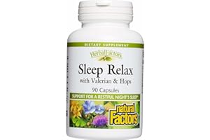 Herbal Factors Sleep Relax Formula by Natural Factors, Natural Sleep Aid with Valerian Root, Passion Flower and Skullcap, Non-GMO, 90 capsules (90 servings)