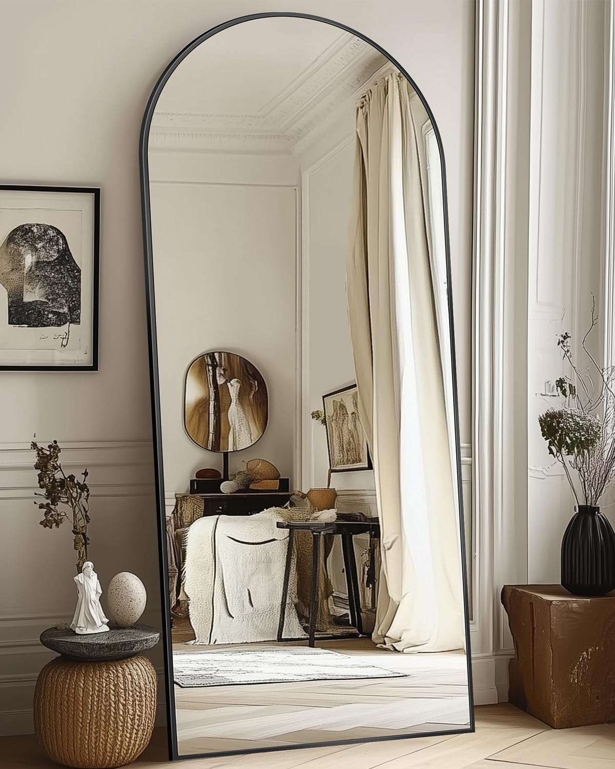 Photo 1 of Antok Full Length Mirror, 58"x19" Arched Floor Mirror, Glassless Mirror Full Length with Stand, Floor Mirror Freestanding, Wall Mounted Mirror for Living Room, Black