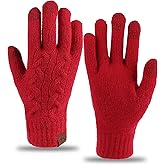 Long Keeper Red Wool Women's Winter Knitted Elastic Cuff Touchscreen Gloves