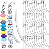 40 Pcs Beadable Bookmarks DIY Metal Blank Bar Bookmark for Beads Modern Bead Craft Jewelry Pendant Charm Gift for Book Lovers Student Teacher Office Supplies(Silver)