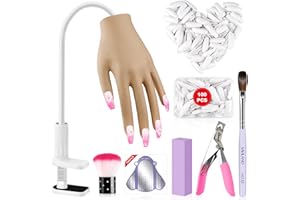 Saviland Silicone Practice Hand for Acrylic Nails, Upgraded Flexible Moveable Fake Hands with No Breaking or Falling, Manicure Training Hand Nail Kit with 100PCS Nails Tips Home Salon Holiday Gift