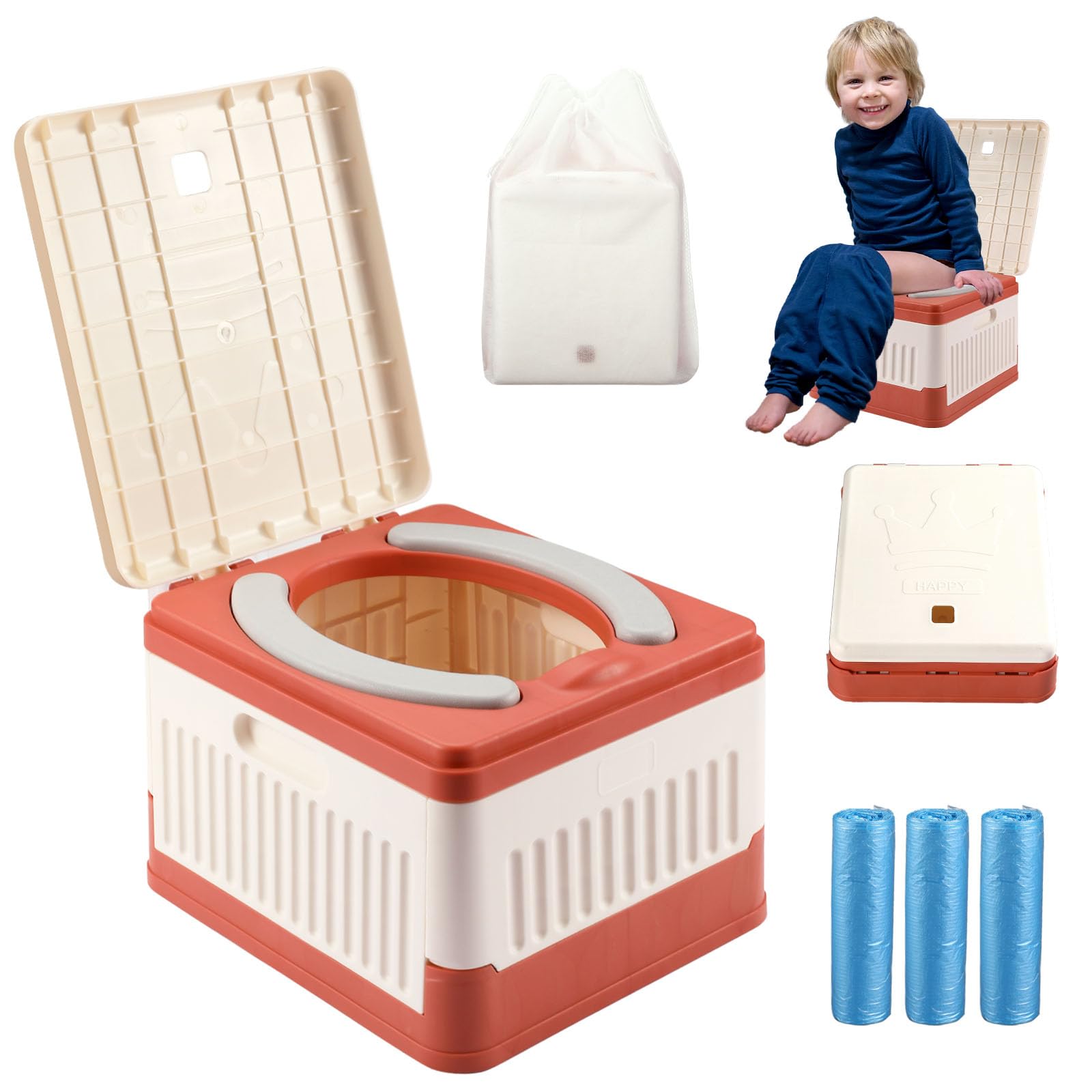 Photo 1 of Wesketch Portable Potty for Toddler Travel, Foldable Travel Potty Training Toilet Seat for Kids, Emergency Toilet for Car, Camping, Outdoor, Indoor, with 45 Disposable Bags -Orange