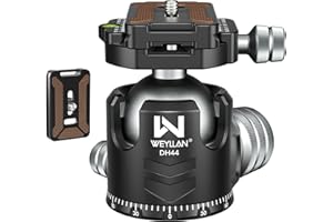 Tripod Head 44mm Low Profile Ball Head, WEYLLAN DH44 360 Degree Metal Panoramic Camera Ball Head Mount with Two Quick Release Plates, Arca Ballhead for Tripod Monopod DSLR Camera Max Load 55lbs/25kg