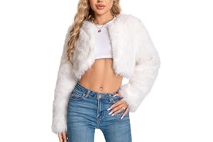 WELLATENT Fur Coats For Women,Plus Size Cropped Faux Fuzzy Jacket Fluffy Fall Coat.