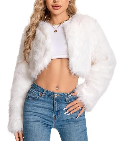 Dikoaina Women's Solid Color Shaggy Faux Fur Coat Jacket at Amazon
