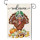 Welcome Thanksgiving Garden Flag 12x18 Inch Double Sided for Outside Thankful Football Turkey for Harvest Autumn Fall Pumpkins Yard Decor