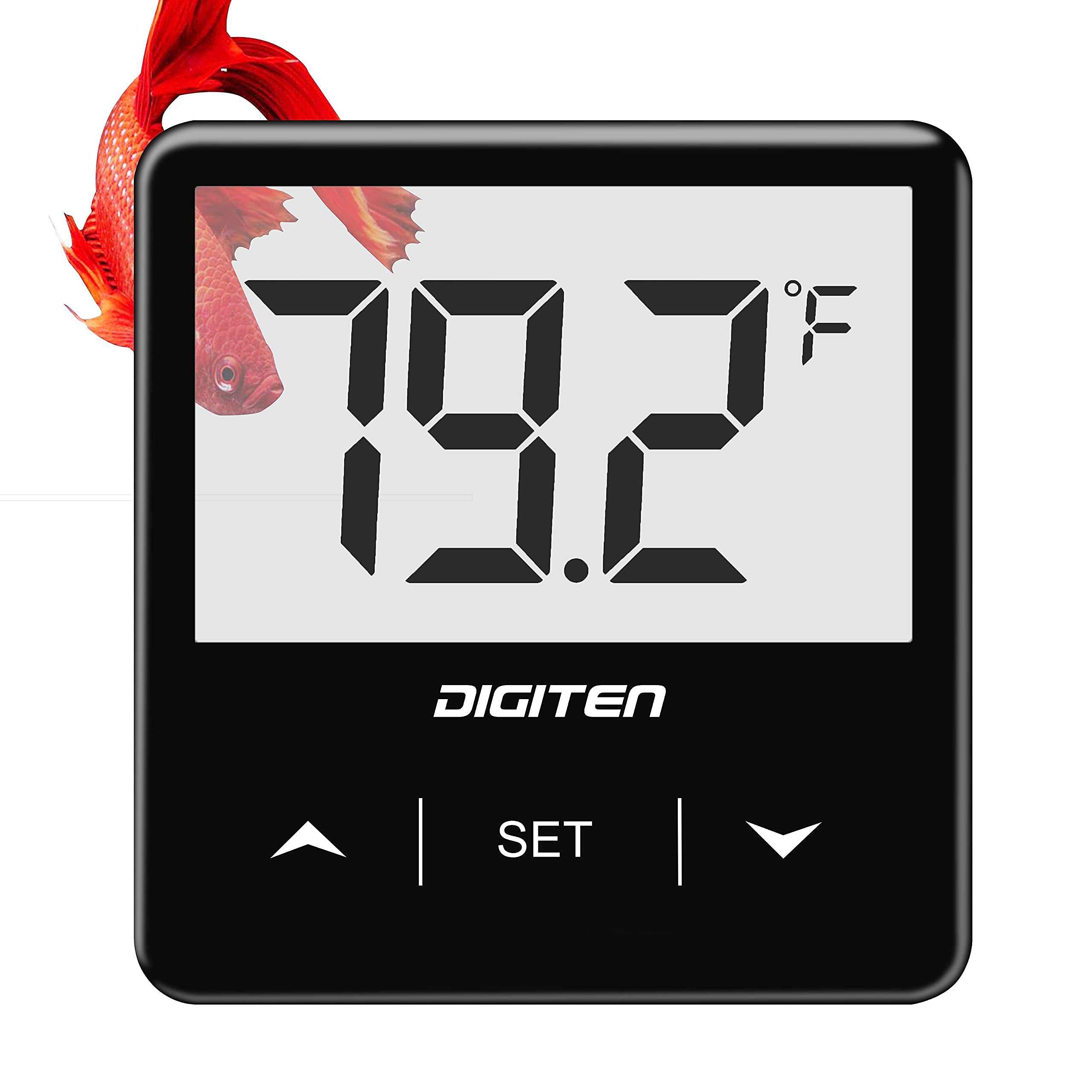 DIGITEN Aquarium Thermometer Digital Fish Tank Thermometer Stick On Water Terrarium Temperature Sensor with Large LCD Display High Low Alarm Reptiles Thermometer for Turtle Lizard Amphibians Reef