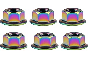 Wanyifa Titanium DIN6923 M5 M6 M8 M10 M12 M14 M16 Hex Flange Nuts Pack of 6 (M10 Pitch 1.5mm, Rainbow)