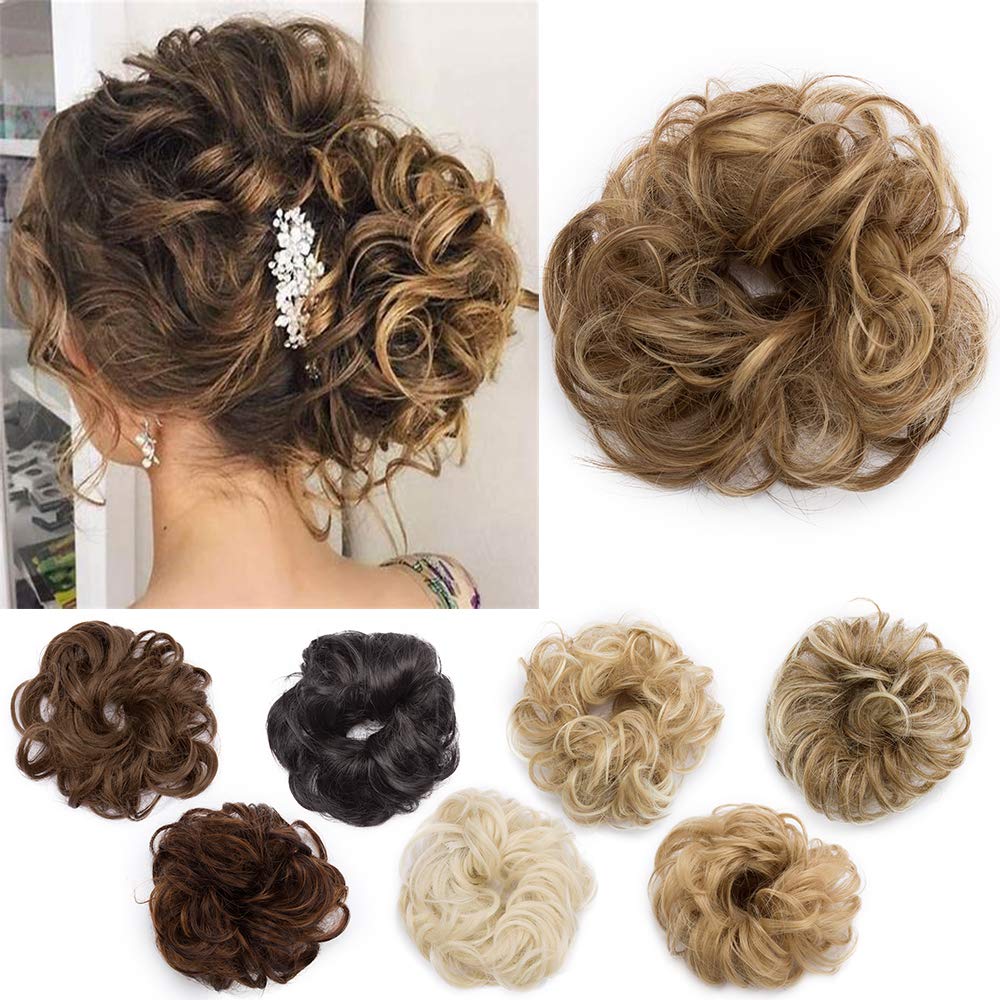Silk-co Messy Bun Donut Chignon Updo Scrunchy Hairpiece 25g Ribbon Ponytail Extensions Light Brown & Blond