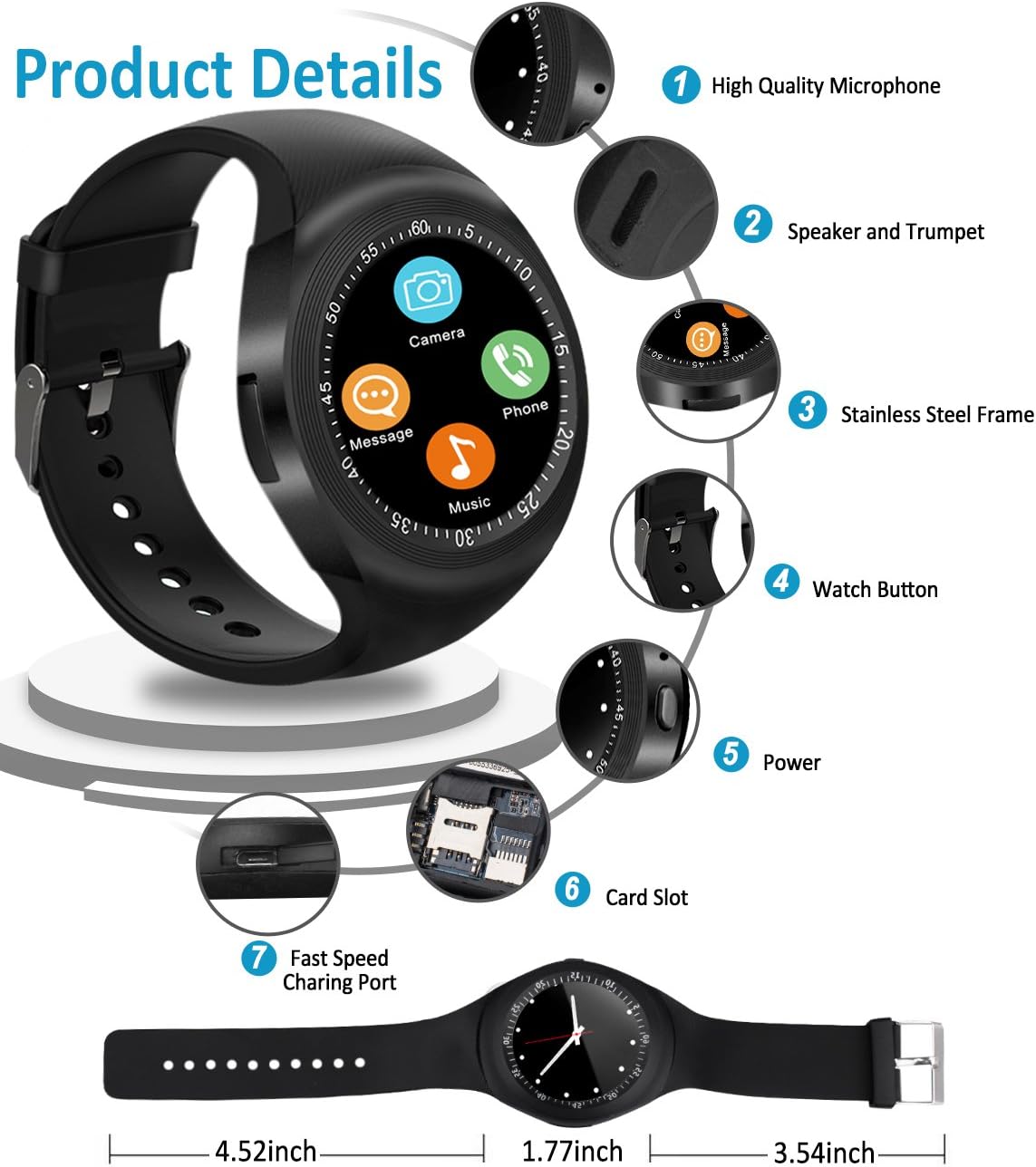 Reloj Inteligente, Smartwatch con SIM/TF Ranura Cámara Reproductor ...