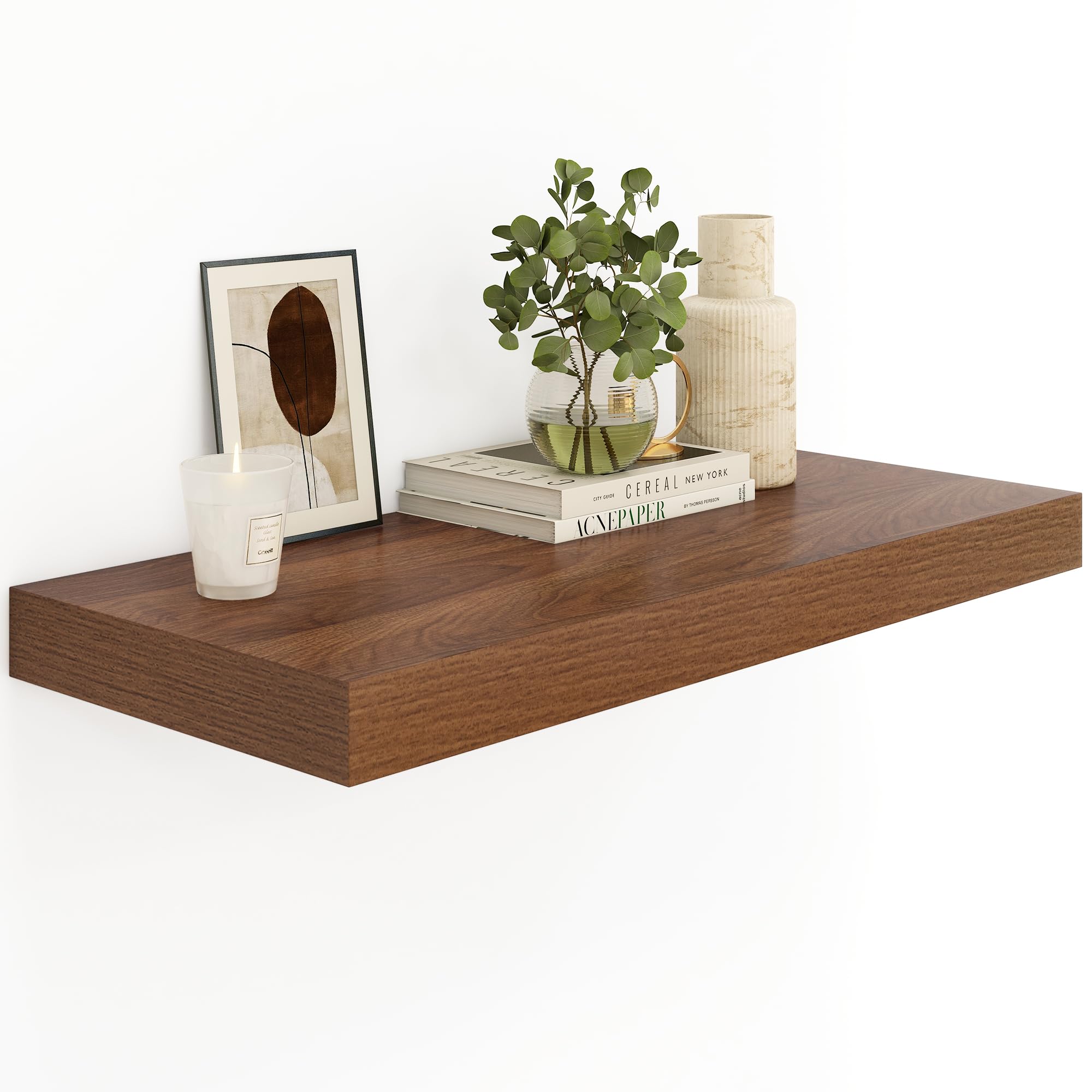 Photo 1 of  Deep Floating Shelves for Wall,  size 30x12x2 inch Wall Shelf Bathroom Shelves Set of 1, Wall Mounted Shelves for Books Living Room Laundry Room Bedroom Kitchen Home Office, Walnut
