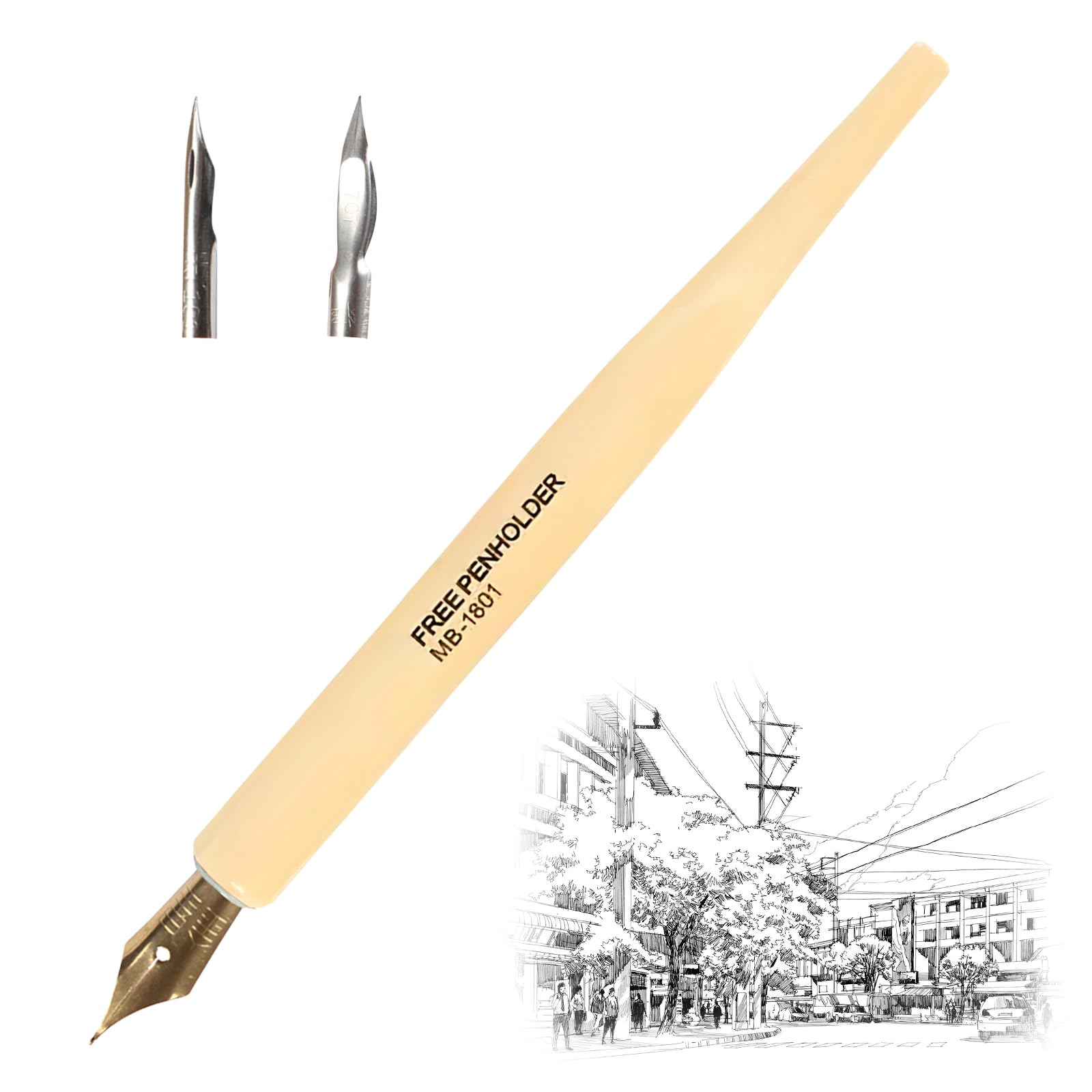 SAYEEC Dip Pen Set, Wooden Handler Artist Cartoon Pen Set Calligraphy Dip Pens With 3 Nibs - Great for Manga/Comic/Calligraphy/Word Art/Pen-and-Ink Drawing